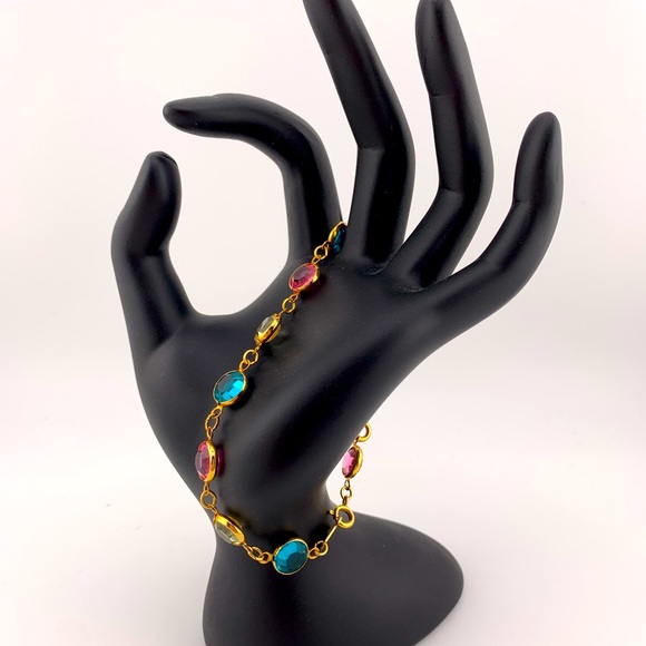 SWAROVSKI BRACELET AUSTRIAN CRYSTAL BLUE/TEAL PINK CLR BEZELS VINTAGE 7.25 +1" - Picture 2 of 10